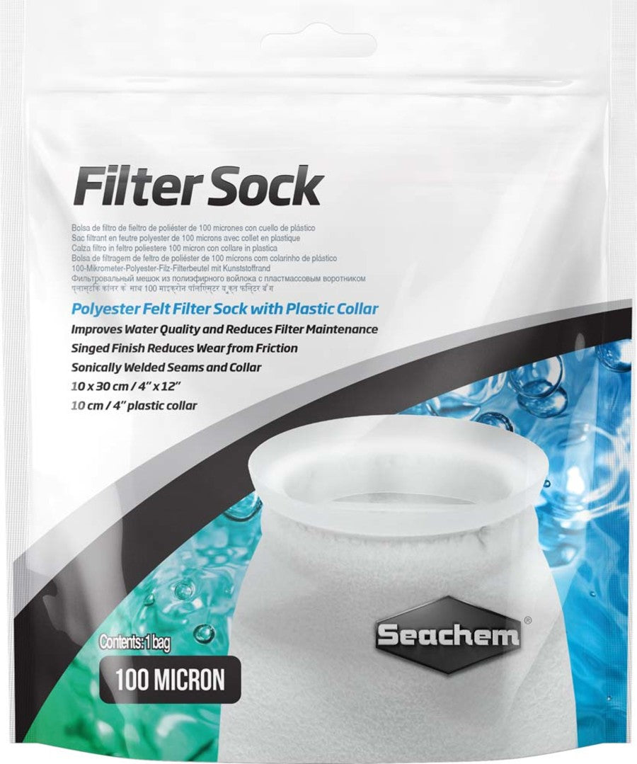 Seachem Laboratories 100 Micron Felt Filter Sock with Plastic Collar White, 1ea/4In X 12 in, SM