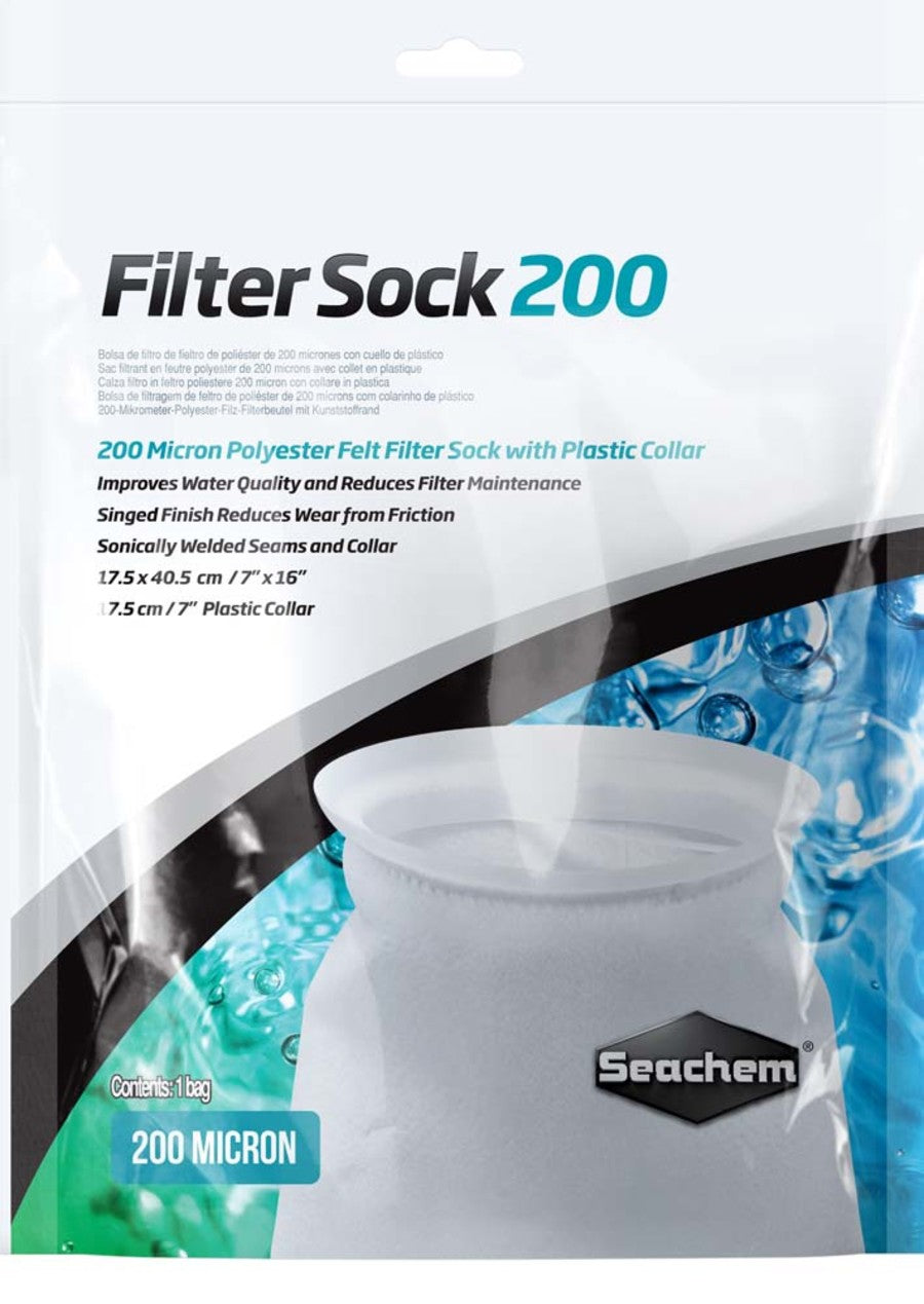Seachem Laboratories Welded Felt 200 Micron Filter Sock with Plastic Collar White, 1ea/7In X 16 in, LG
