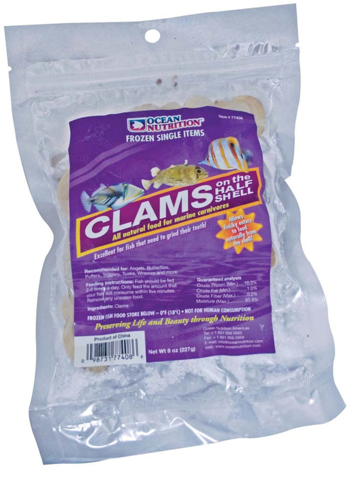 Ocean Nutrition Clams on the Half Shell Frozen Fish Food 1ea/8 oz