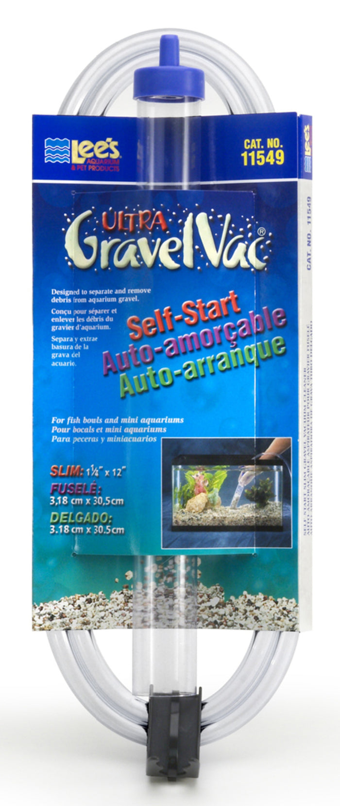Lee's Aquarium & Pet Products Ultra GravelVac Self-Start Gravel Vacuum Cleaner with Clip 1ea/1 1/4In X 12 in, Slim